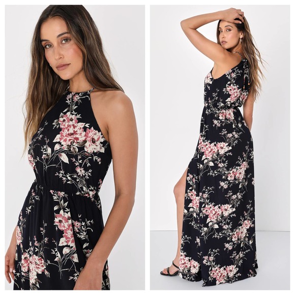 Lulus Feel the Music Midnight Floral Print Maxi Dress Blue - Picture 2 of 7